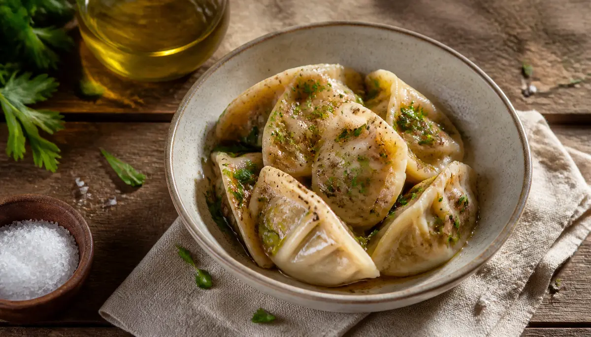 A chef carefully pleats the dough edges during the assembly step of this recipe for 30 Minute Pork Dumplings.