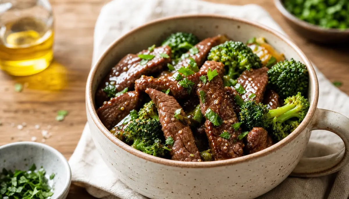 A person prepares the stir-fry sauce in a home kitchen as part of the step-by-step process for making Better-Than-Takeout Beef With Broccoli.