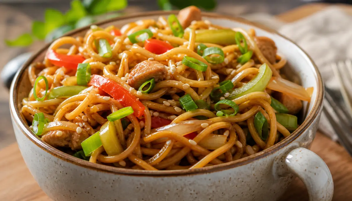 A close-up view of fresh vegetables being stir-fried in a hot wok as a key preparation step for this Better than takeout chow mein 🍜 recipe.