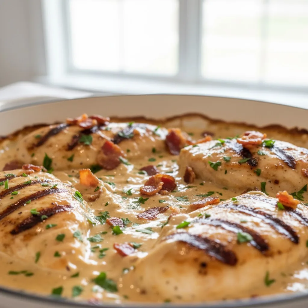 A close up view of a chef preparing the creamy sauce for a Marry Me Chicken recipe in a stainless steel skillet on a stovetop.