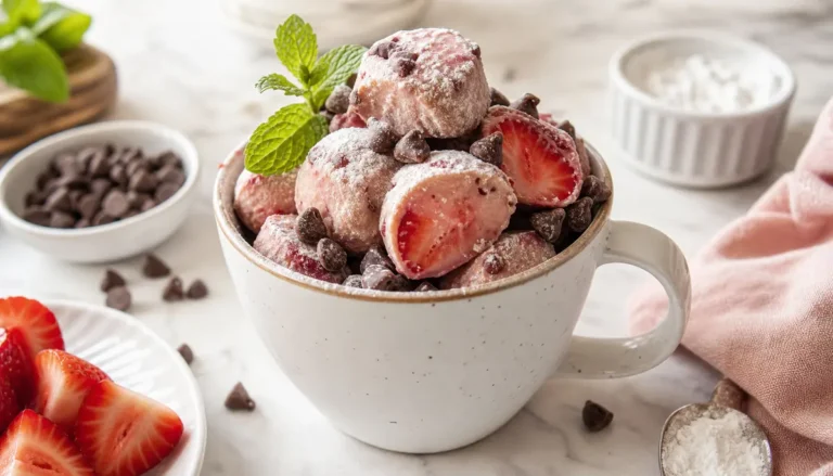 A delicious serving of Chocolate Strawberry Frozen Yogurt Bites - Easy arranged on a white plate as a healthy and refreshing homemade snack.