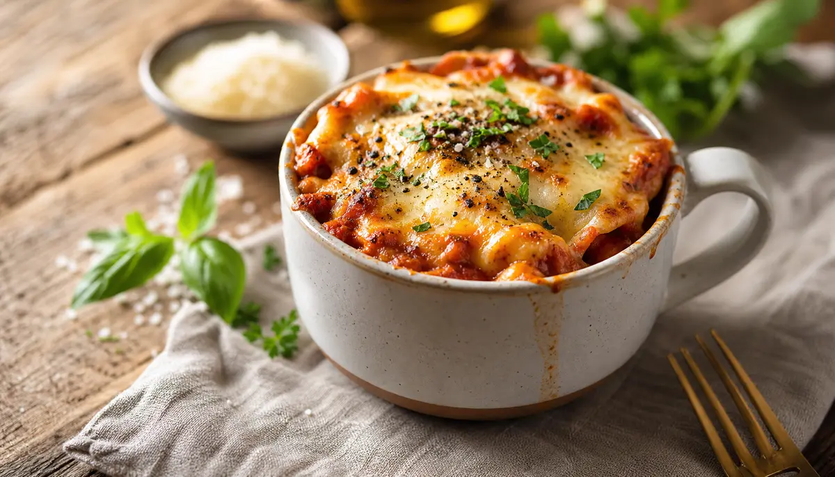 A delicious serving of creamy Million Dollar Baked Tortellini Casserole fresh out of the oven topped with melted cheese and fresh herbs.