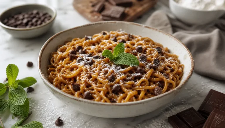 A bowl of Easy Saucy Ramen Noodles (Vegan Recipe) topped with fresh scallions and sesame seeds served in a dark ceramic bowl on a rustic wooden table.