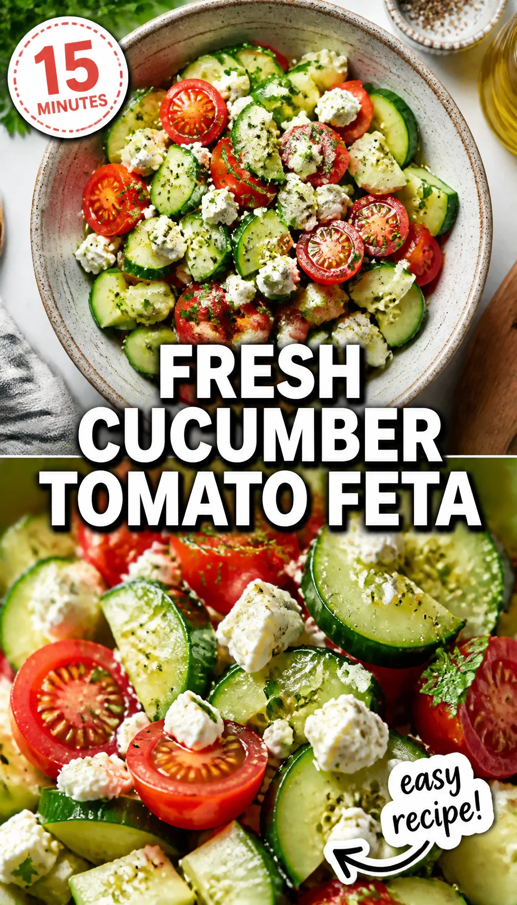 Pin CUCUMBER TOMATO FETA SALAD IN 15 MINUTES BEST EASY RECIPE on Pinterest